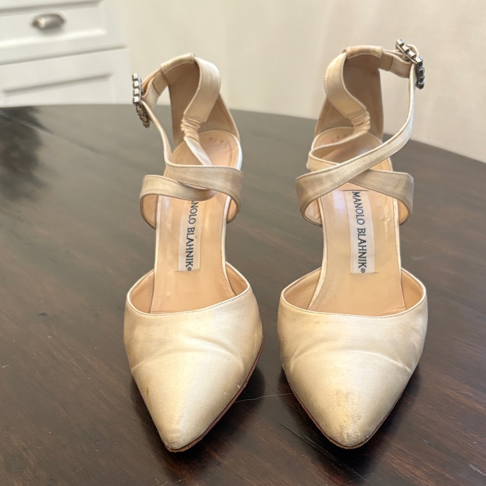 Manolo Blahnik Cream Satin Heels